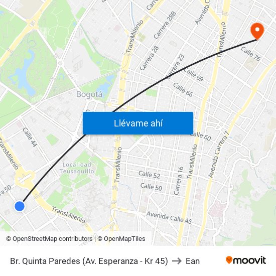 Br. Quinta Paredes (Av. Esperanza - Kr 45) to Ean map