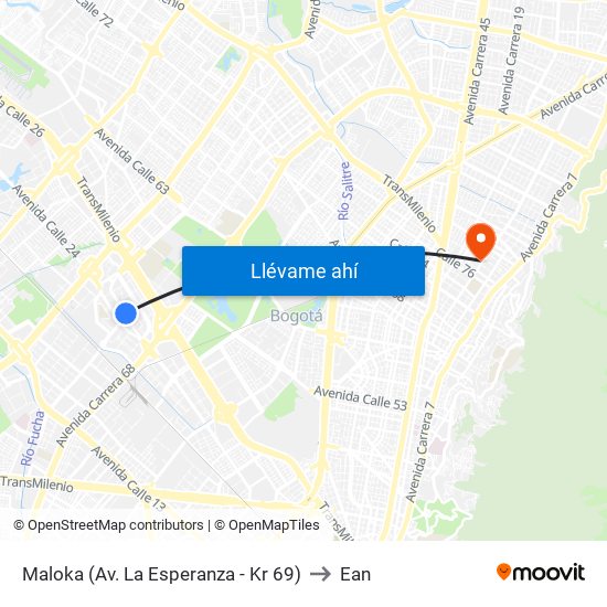 Maloka (Av. La Esperanza - Kr 69) to Ean map