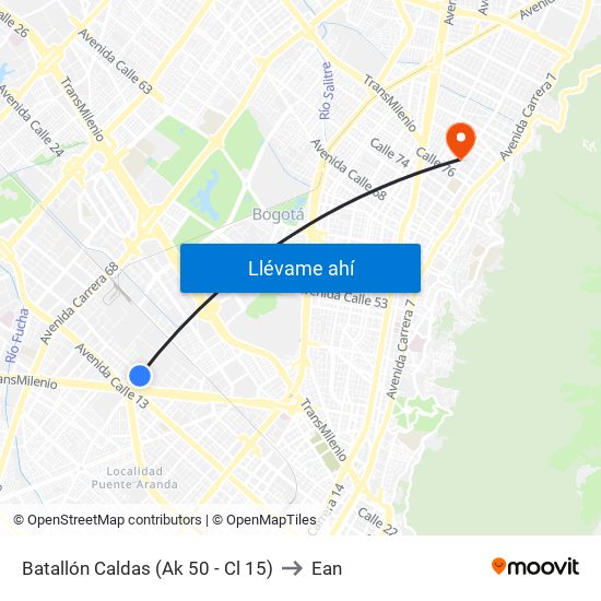 Batallón Caldas (Ak 50 - Cl 15) to Ean map