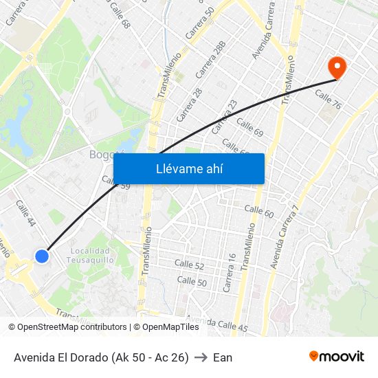 Avenida El Dorado (Ak 50 - Ac 26) to Ean map