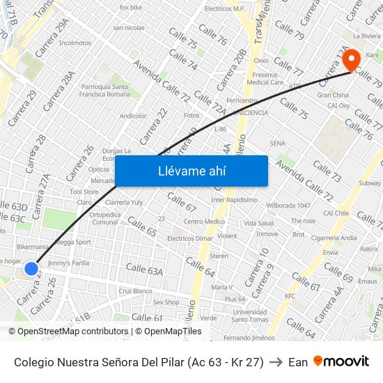 Colegio Nuestra Señora Del Pilar (Ac 63 - Kr 27) to Ean map