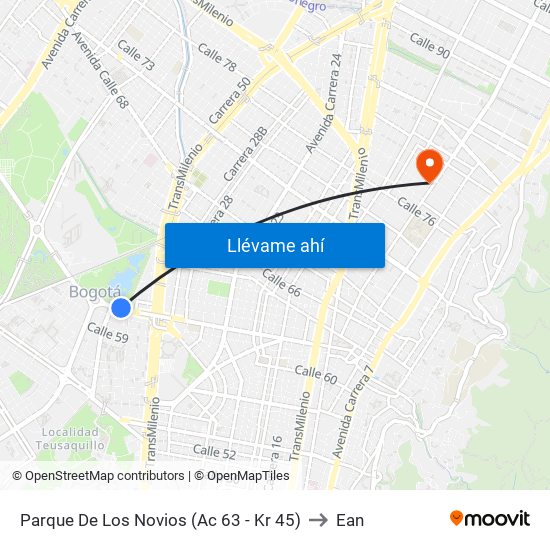 Parque De Los Novios (Ac 63 - Kr 45) to Ean map