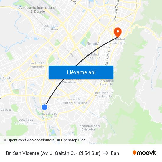 Br. San Vicente (Av. J. Gaitán C. - Cl 54 Sur) to Ean map