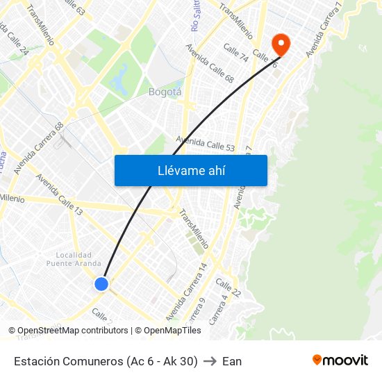 Estación Comuneros (Ac 6 - Ak 30) to Ean map