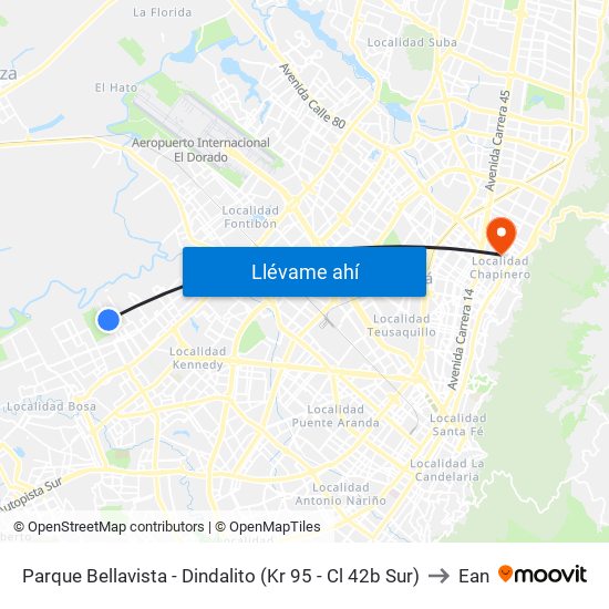 Parque Bellavista - Dindalito (Kr 95 - Cl 42b Sur) to Ean map