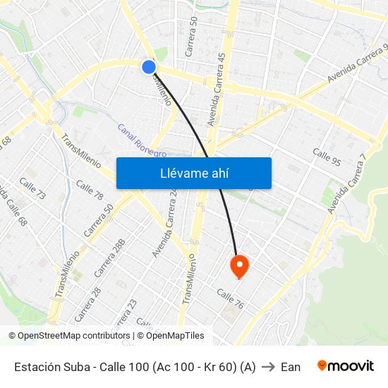 Estación Suba - Calle 100 (Ac 100 - Kr 60) (A) to Ean map