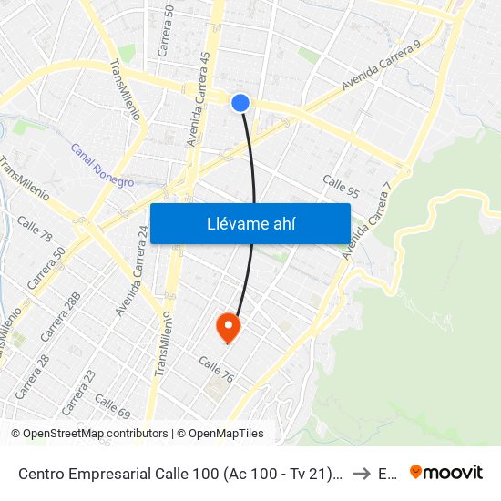 Centro Empresarial Calle 100 (Ac 100 - Tv 21) (C) to Ean map