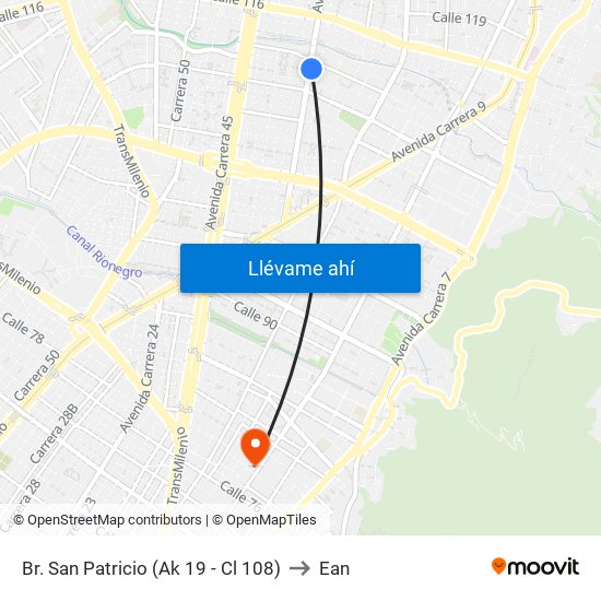 Br. San Patricio (Ak 19 - Cl 108) to Ean map