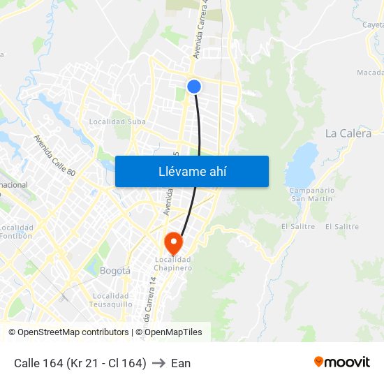 Calle 164 (Kr 21 - Cl 164) to Ean map