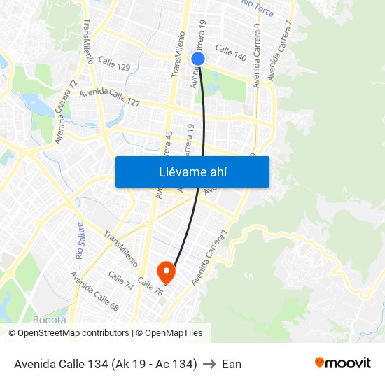 Avenida Calle 134 (Ak 19 - Ac 134) to Ean map