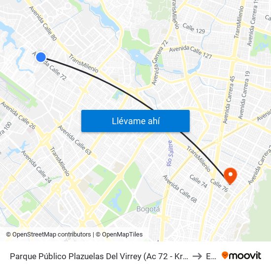 Parque Público Plazuelas Del Virrey (Ac 72 - Kr 105h) (A) to Ean map