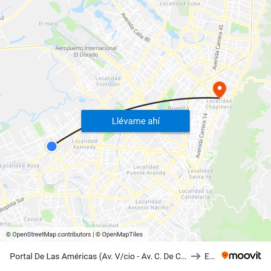 Portal De Las Américas (Av. V/cio - Av. C. De Cali) to Ean map