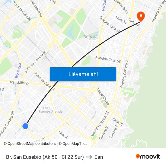 Br. San Eusebio (Ak 50 - Cl 22 Sur) to Ean map