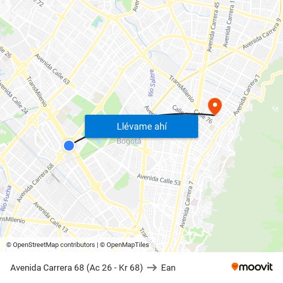 Avenida Carrera 68 (Ac 26 - Kr 68) to Ean map