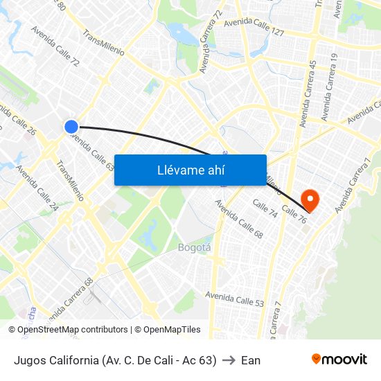 Jugos California (Av. C. De Cali - Ac 63) to Ean map