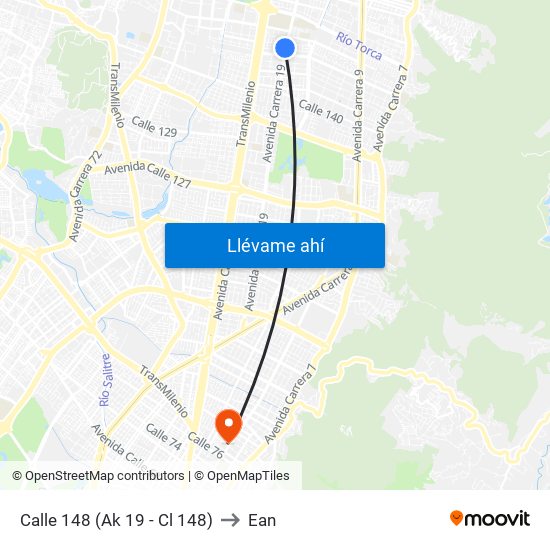 Calle 148 (Ak 19 - Cl 148) to Ean map