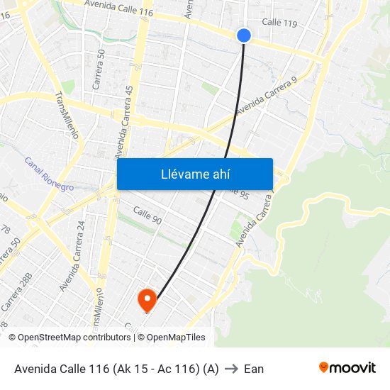 Avenida Calle 116 (Ak 15 - Ac 116) (A) to Ean map