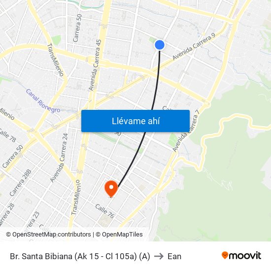 Br. Santa Bibiana (Ak 15 - Cl 105a) (A) to Ean map