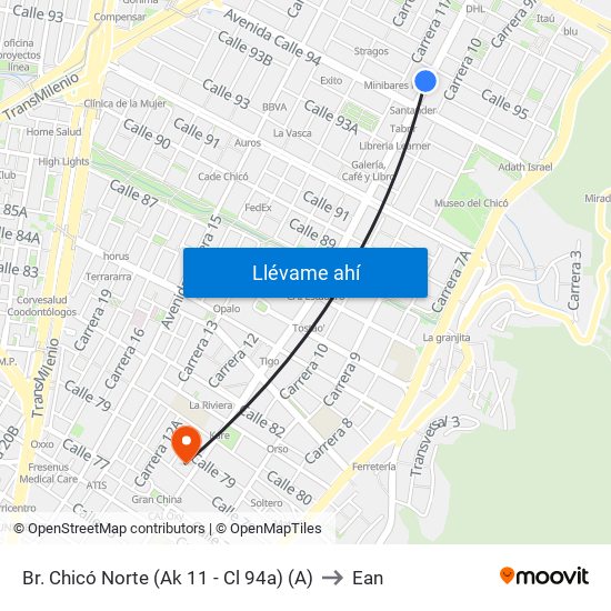 Br. Chicó Norte (Ak 11 - Cl 94a) (A) to Ean map