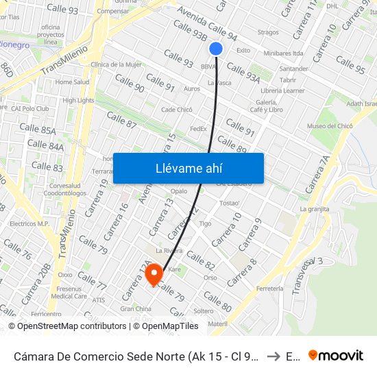 Cámara De Comercio Sede Norte (Ak 15 - Cl 93a) (B) to Ean map