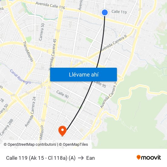 Calle 119 (Ak 15 - Cl 118a) (A) to Ean map