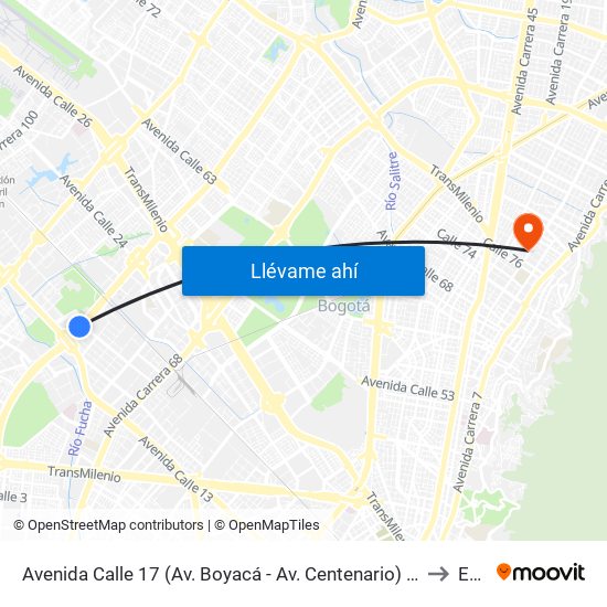 Avenida Calle 17 (Av. Boyacá - Av. Centenario) (A) to Ean map
