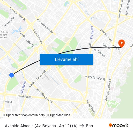 Avenida Alsacia (Av. Boyacá - Ac 12) (A) to Ean map