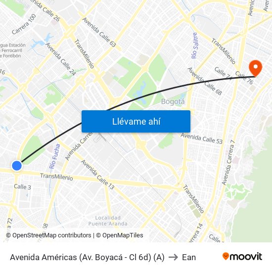 Avenida Américas (Av. Boyacá - Cl 6d) (A) to Ean map