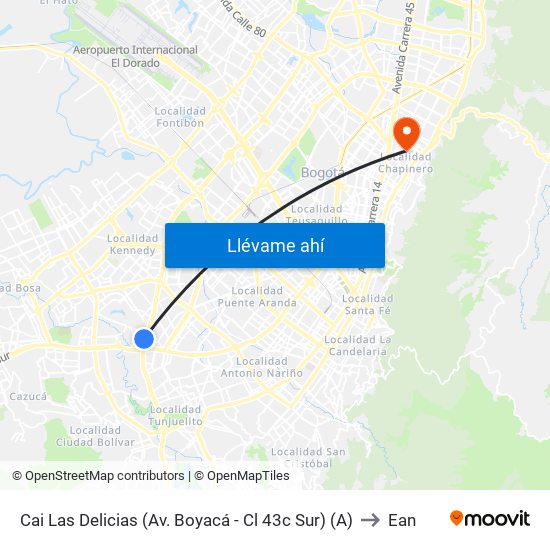 Cai Las Delicias (Av. Boyacá - Cl 43c Sur) (A) to Ean map