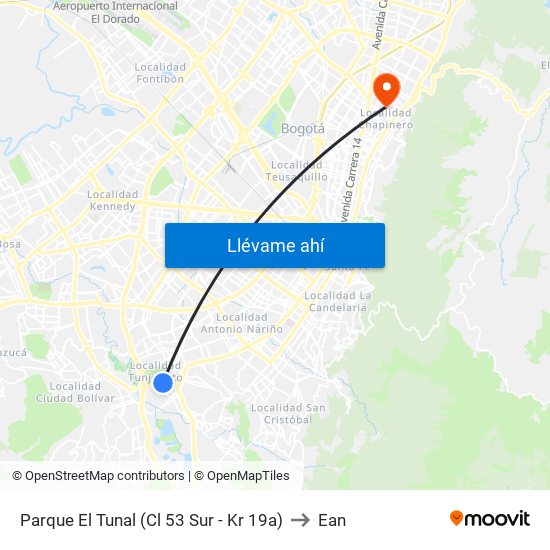 Parque El Tunal (Cl 53 Sur - Kr 19a) to Ean map