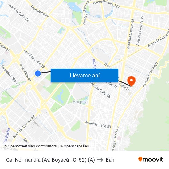 Cai Normandía (Av. Boyacá - Cl 52) (A) to Ean map