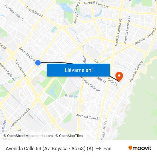 Avenida Calle 63 (Av. Boyacá - Ac 63) (A) to Ean map