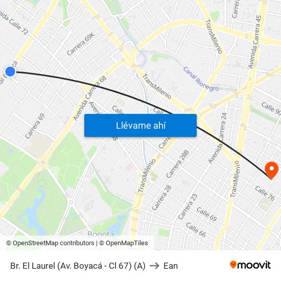 Br. El Laurel (Av. Boyacá - Cl 67) (A) to Ean map