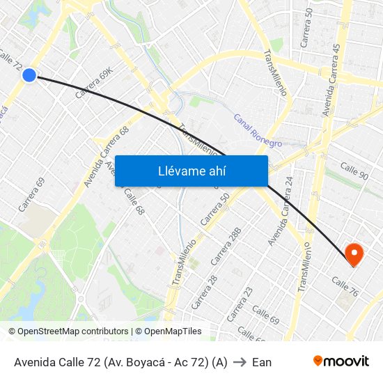 Avenida Calle 72 (Av. Boyacá - Ac 72) (A) to Ean map