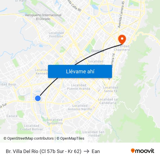 Br. Villa Del Río (Cl 57b Sur - Kr 62) to Ean map