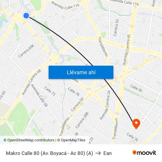 Makro Calle 80 (Av. Boyacá - Ac 80) (A) to Ean map