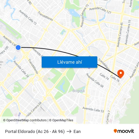 Portal Eldorado (Ac 26 - Ak 96) to Ean map