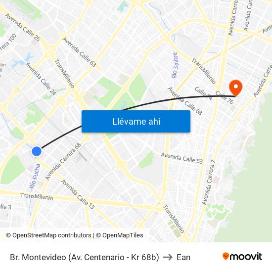 Br. Montevideo (Av. Centenario - Kr 68b) to Ean map