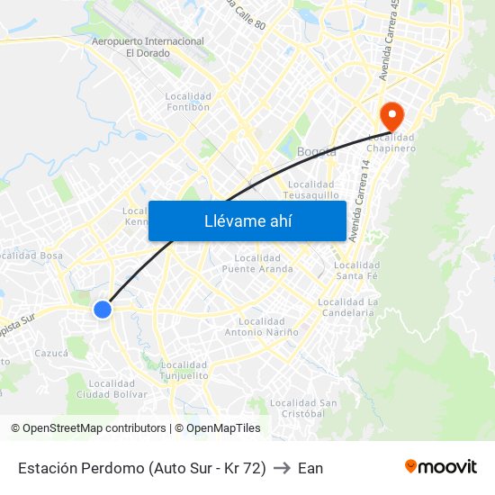 Estación Perdomo (Auto Sur - Kr 72) to Ean map