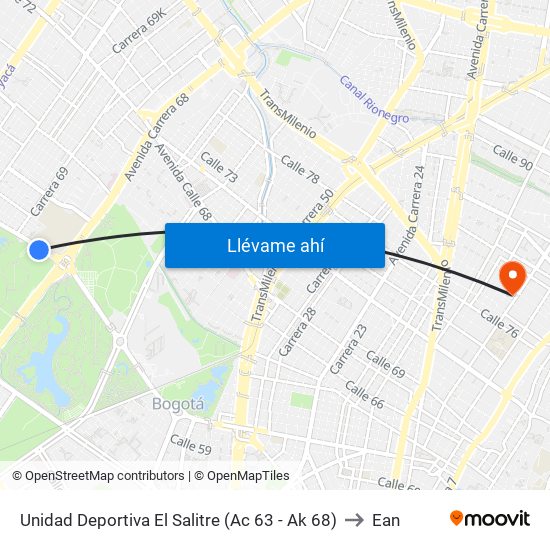 Unidad Deportiva El Salitre (Ac 63 - Ak 68) to Ean map