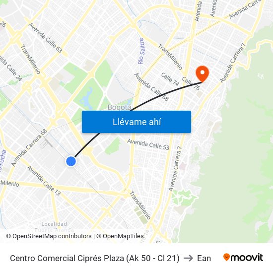 Centro Comercial Ciprés Plaza (Ak 50 - Cl 21) to Ean map