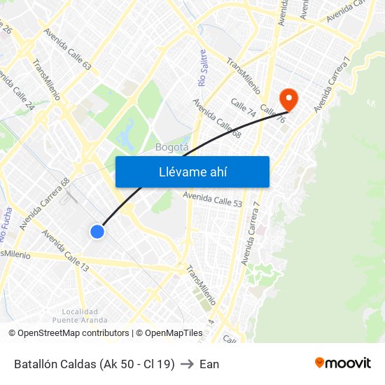 Batallón Caldas (Ak 50 - Cl 19) to Ean map