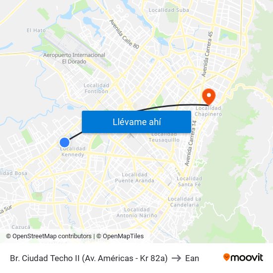 Br. Ciudad Techo II (Av. Américas - Kr 82a) to Ean map