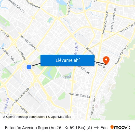 Estación Avenida Rojas (Ac 26 - Kr 69d Bis) (A) to Ean map