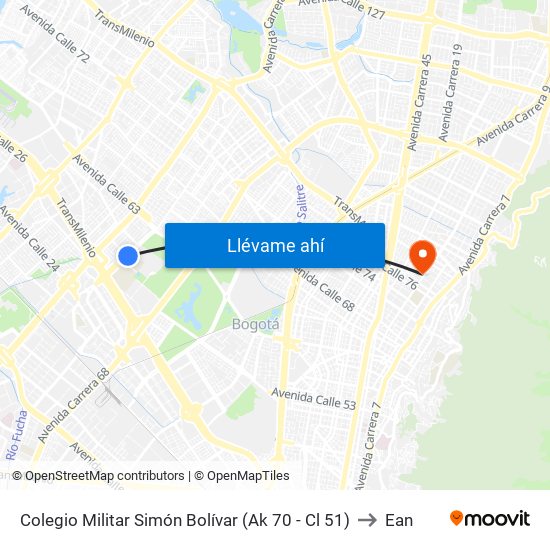 Colegio Militar Simón Bolívar (Ak 70 - Cl 51) to Ean map