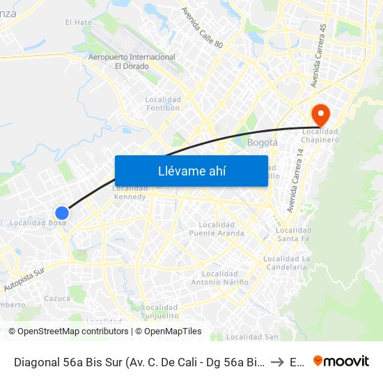 Diagonal 56a Bis Sur (Av. C. De Cali - Dg 56a Bis Sur) to Ean map