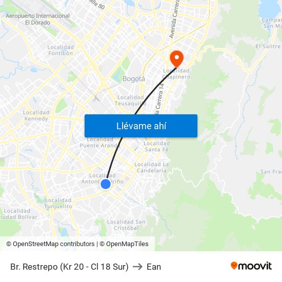 Br. Restrepo (Kr 20 - Cl 18 Sur) to Ean map