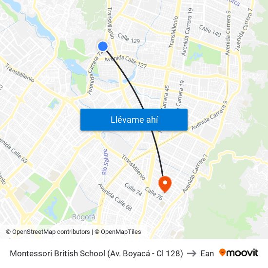 Montessori British School (Av. Boyacá - Cl 128) to Ean map