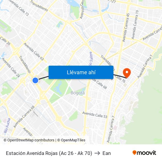 Estación Avenida Rojas (Ac 26 - Ak 70) to Ean map