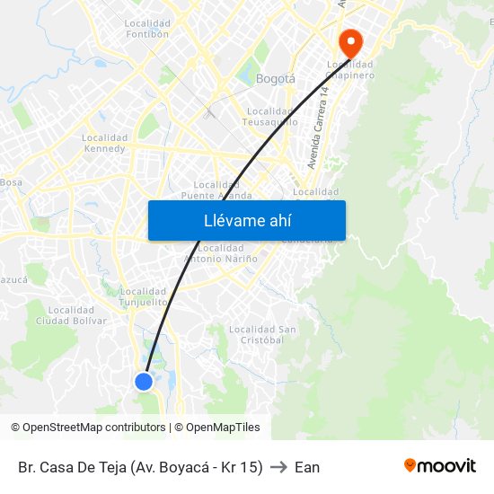 Br. Casa De Teja (Av. Boyacá - Kr 15) to Ean map